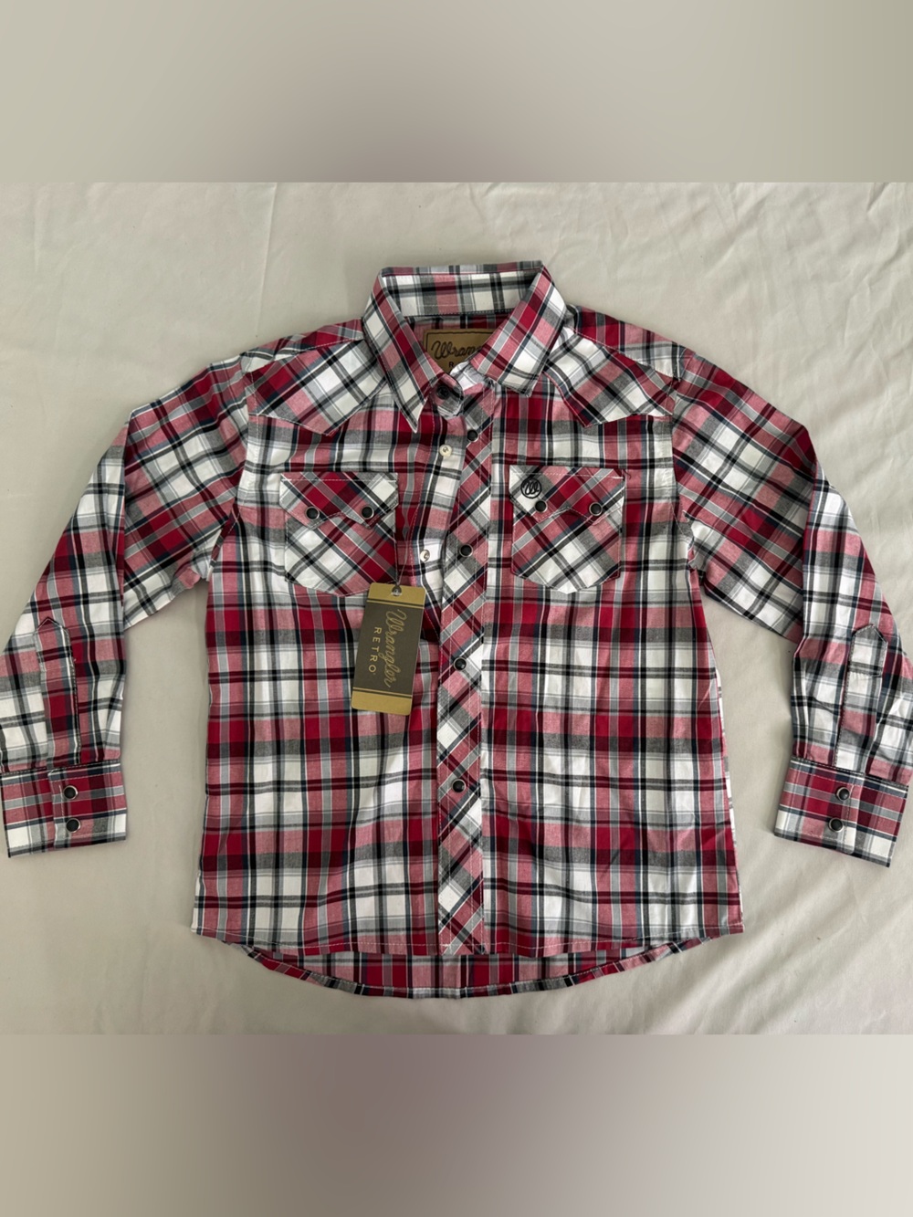 Wrangler Red White Black Plaid Snap-Front Shirt